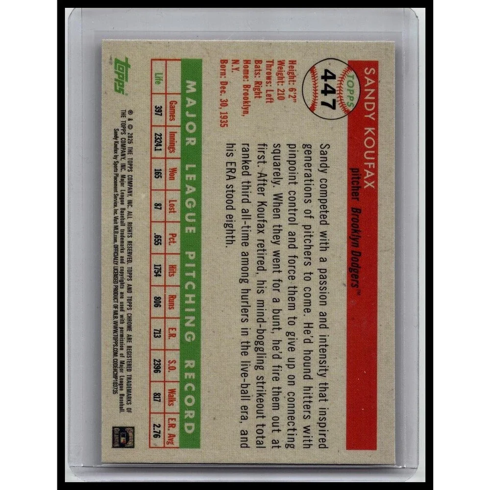 2025 Topps Chrome Platinum Sandy Koufax #447 Dodgers Fuchsia Shimmer #/100